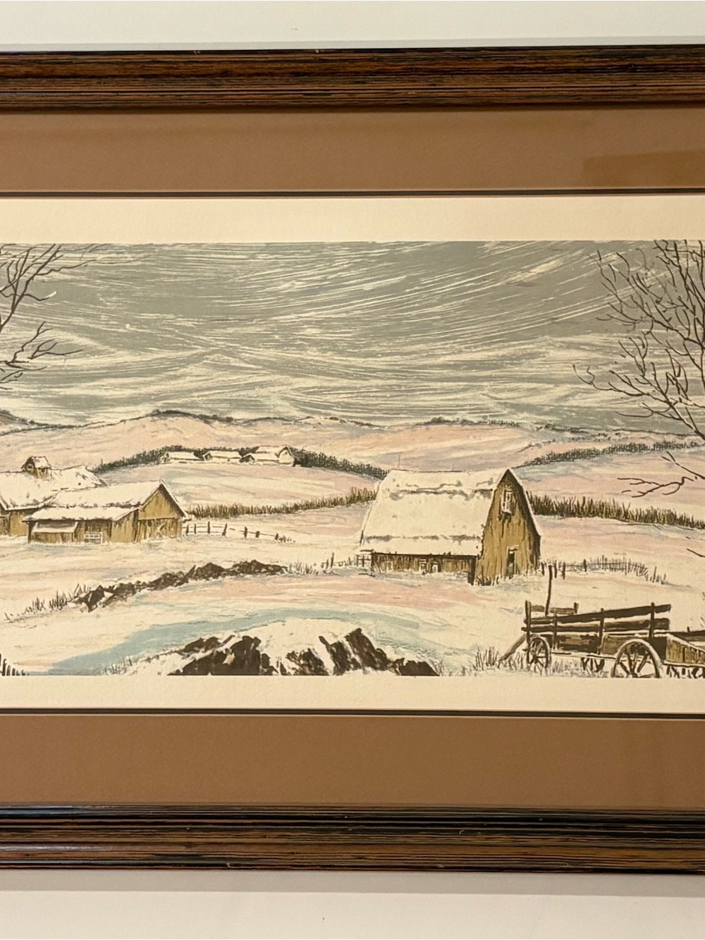 Vintage D. Suarez Signed Winter Scene Color Serigraph Framed Print 74/375 COA